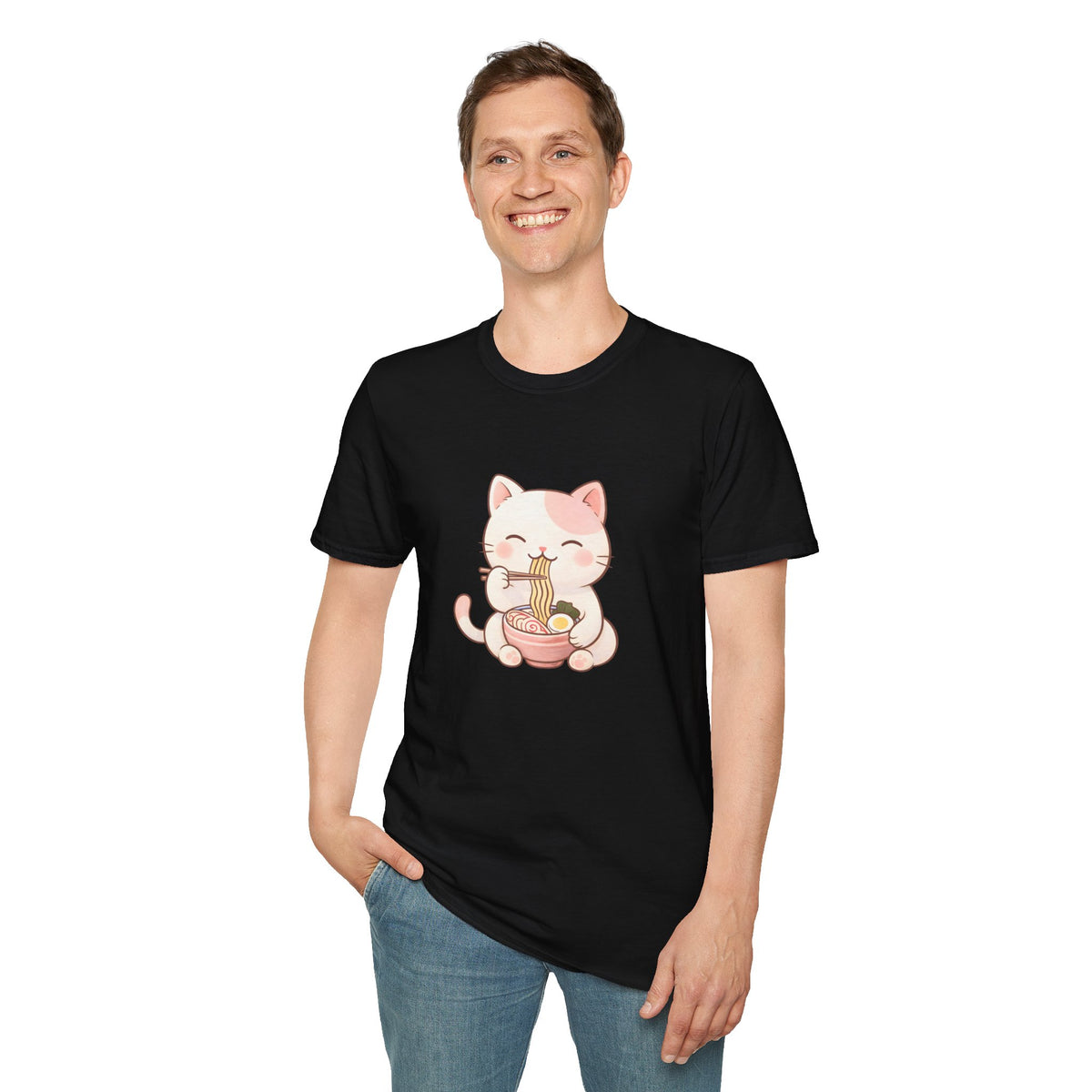 Cute Cat Eating Ramen T-Shirt image 2